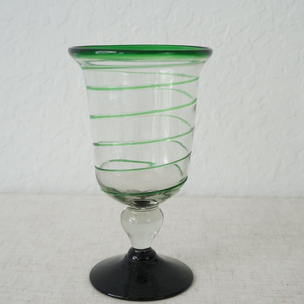 Mexican Blown Green Swirl Glass Water Goblet